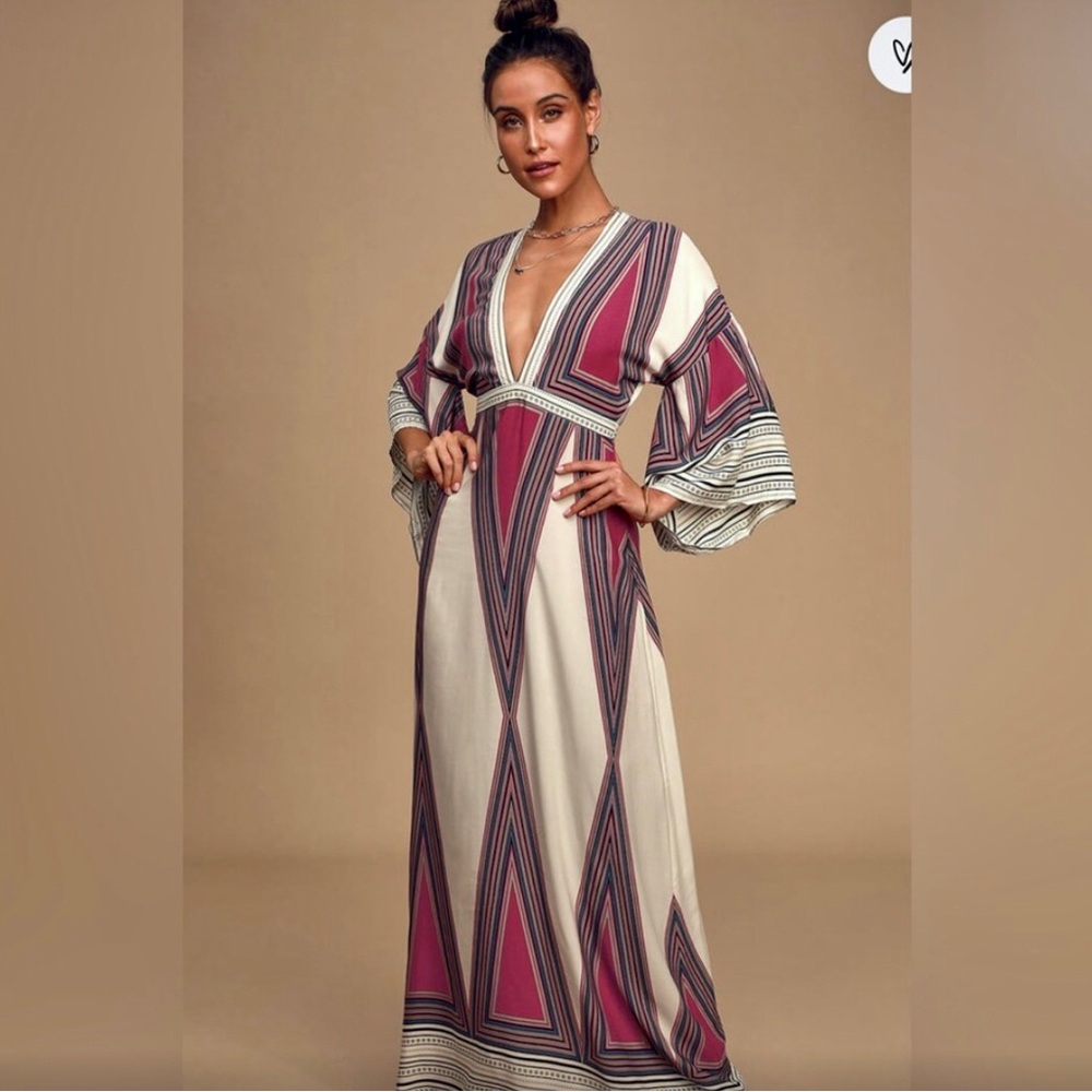 Lulu's Pink and Cream Geometric Maxi Dress